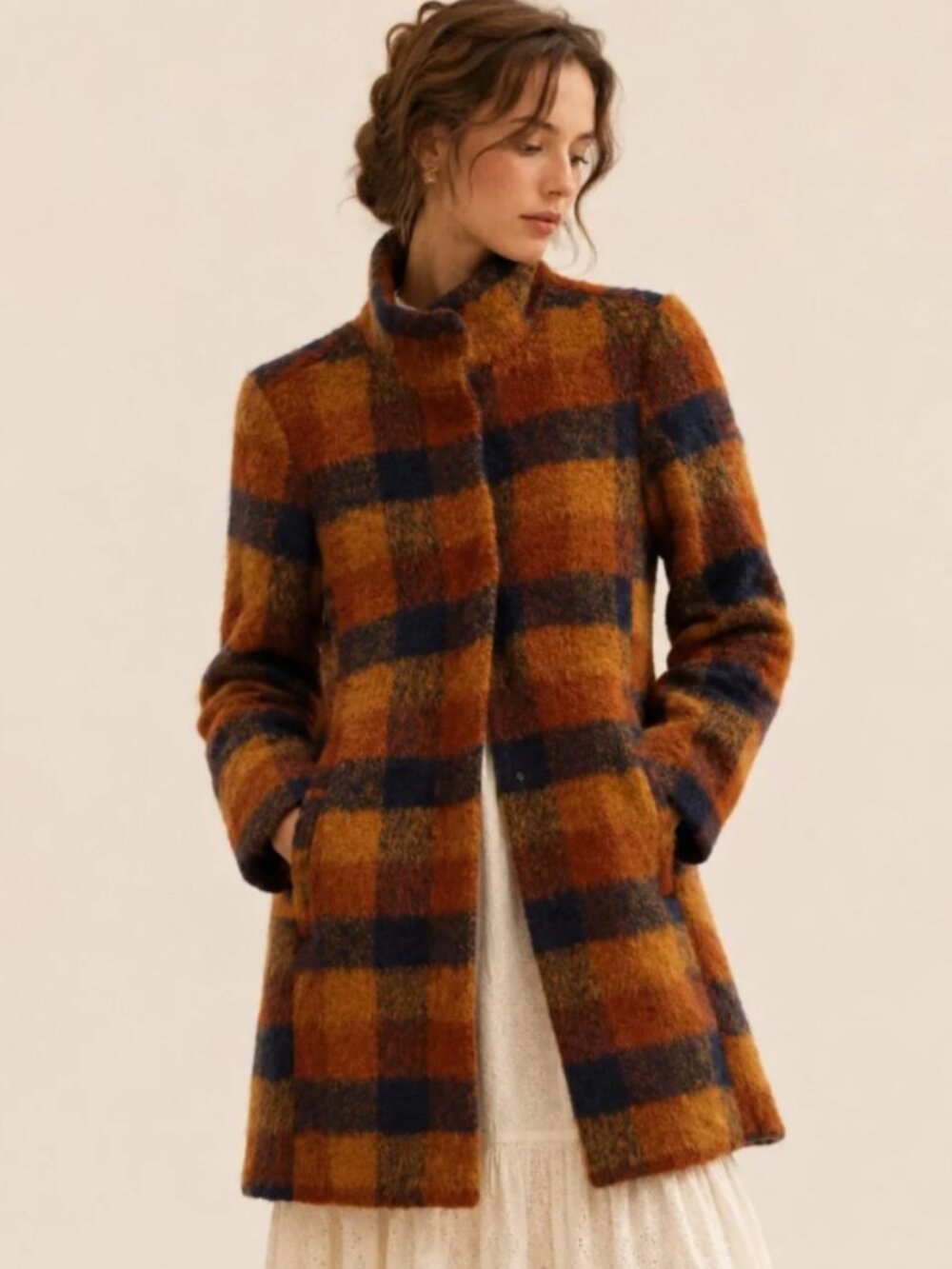 Old Navy Autumn Brushed Plaid Coat, Large